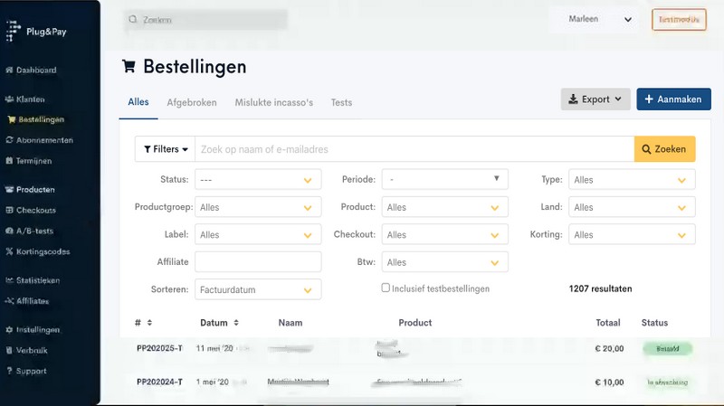 Plug en Pay Administratie