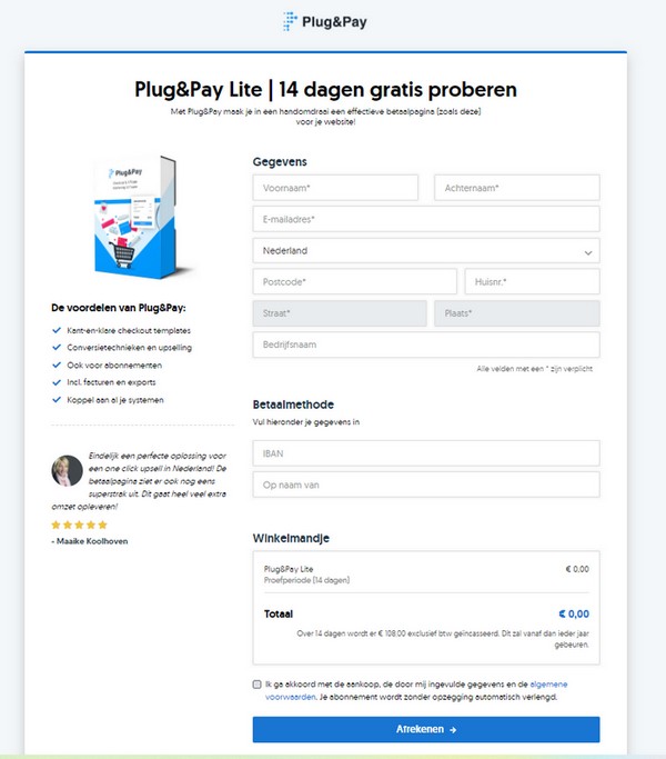 Plug en pay betaalpagina template