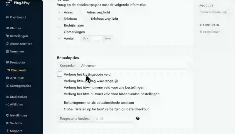 Plug en Pay betaalpagina instellingen
